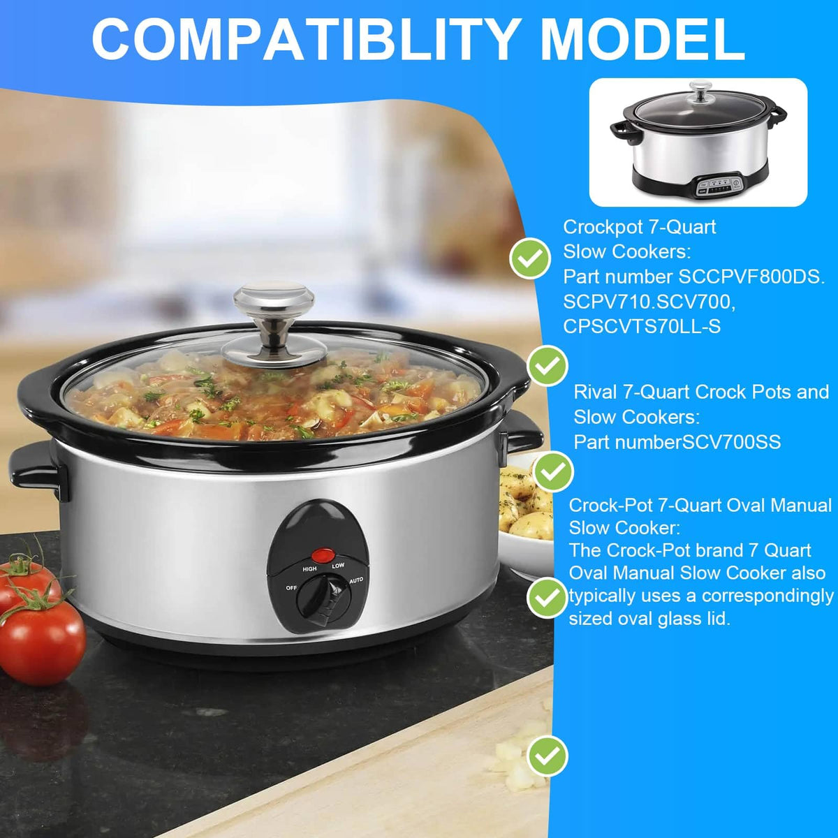 Oval Glass Lid 7 Quart Slow Cooker Replacement A5864