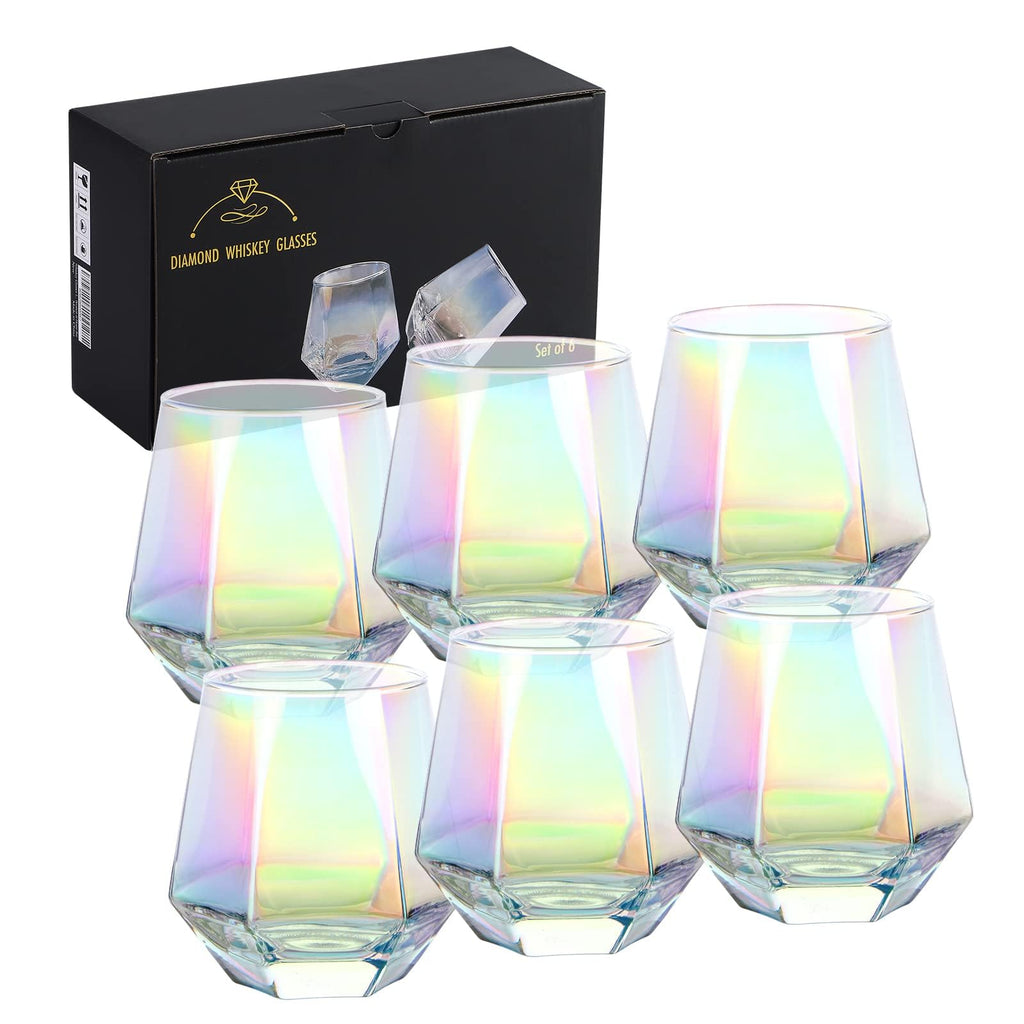 Stemless Wine Glasses Set of 6, 10 Oz Iridescent Diamond Shaped Glassware T219188