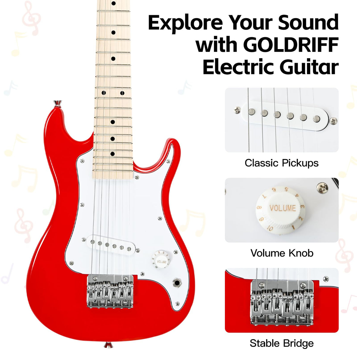 30in Kids Electric Guitar Starter Kit with 5W Amp and Gig Bag M87654