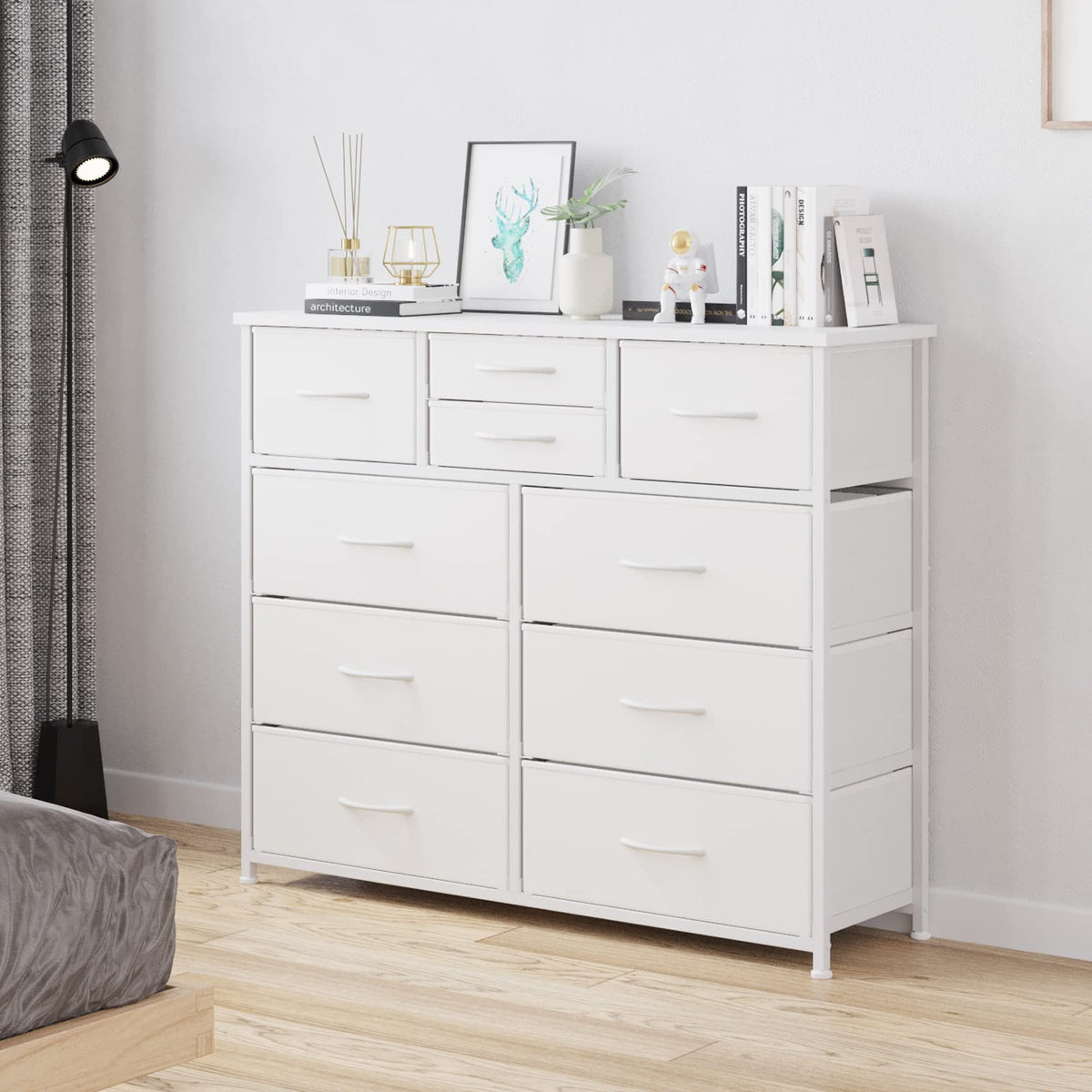 White 10 Drawer Fabric Dresser H989863