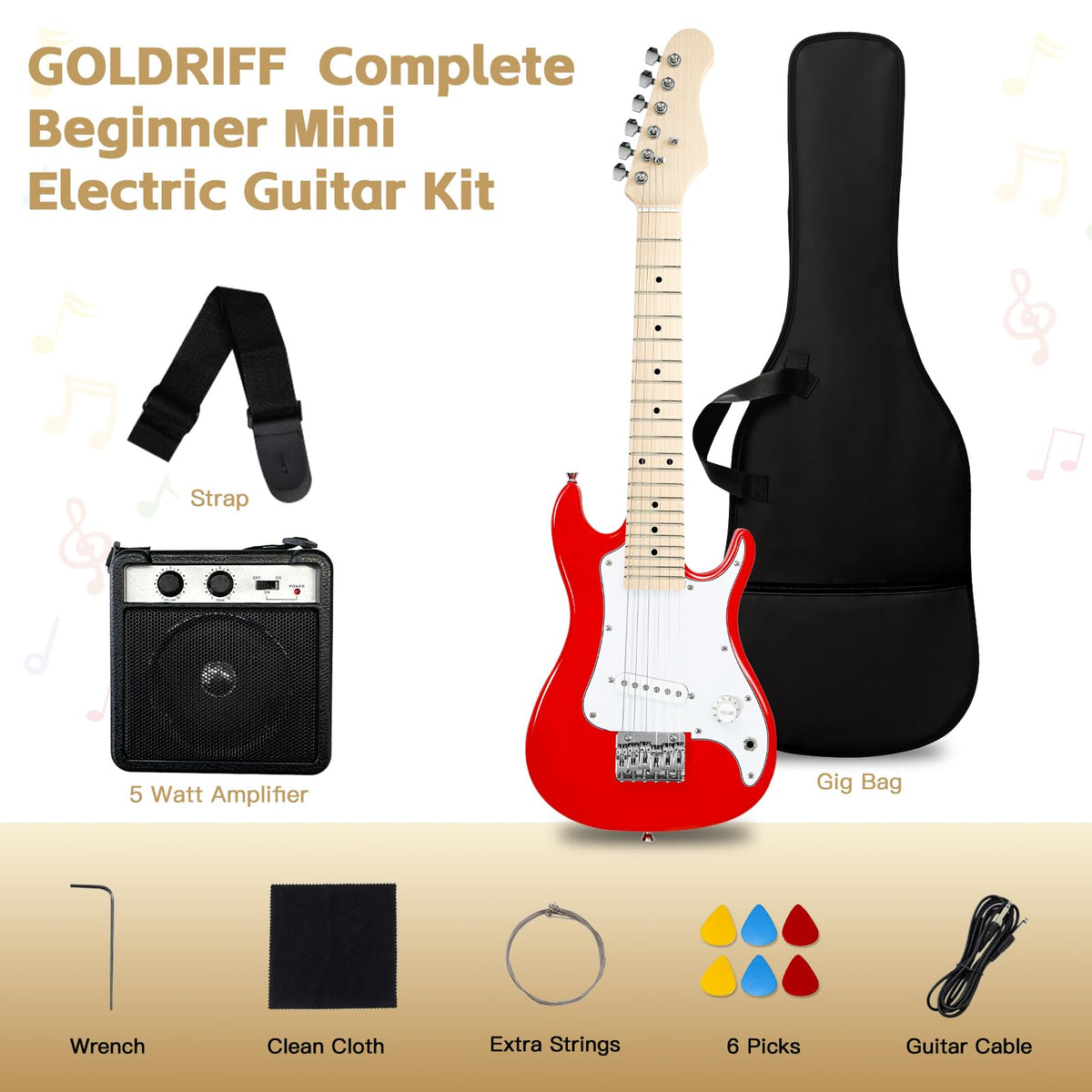 30in Kids Electric Guitar Starter Kit with 5W Amp and Gig Bag M87654