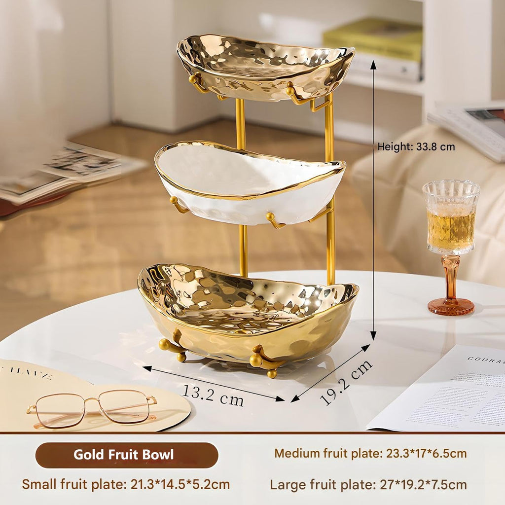 3 Tier Ceramic Fruit Bowl with Metal Stand N839