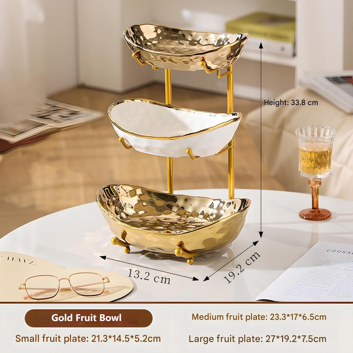 3 Tier Ceramic Fruit Bowl with Metal Stand N839