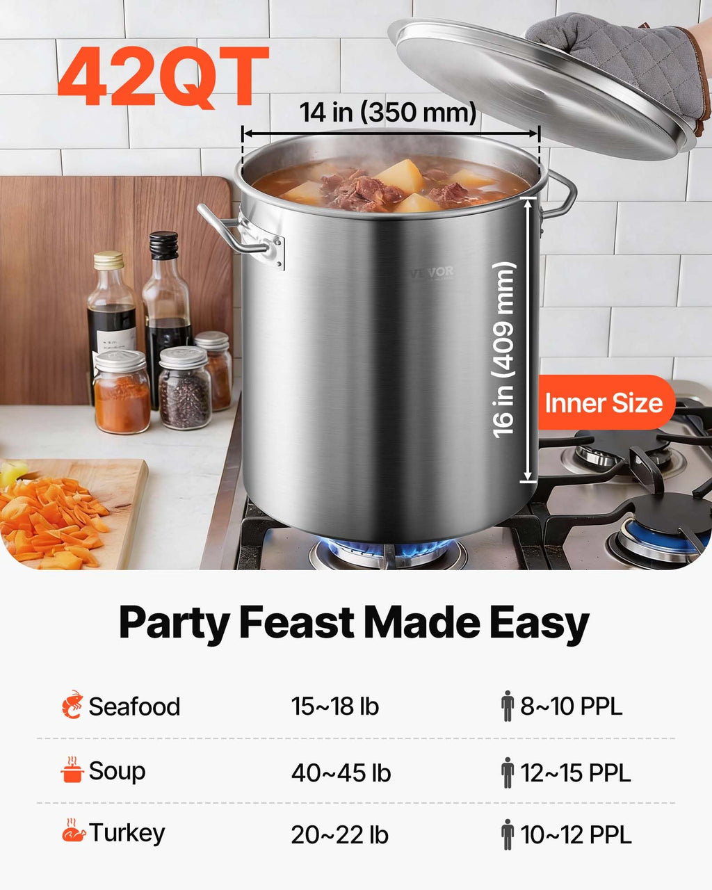 42 Quart Stainless Steel Stockpot with Strainer and Lid M579
