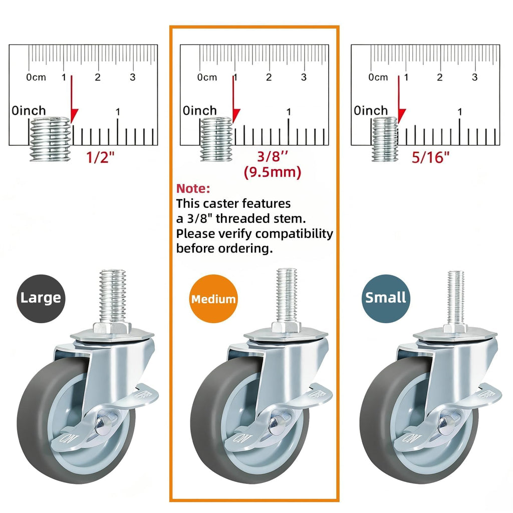 Set of 4 Stem Casters with Brake V195