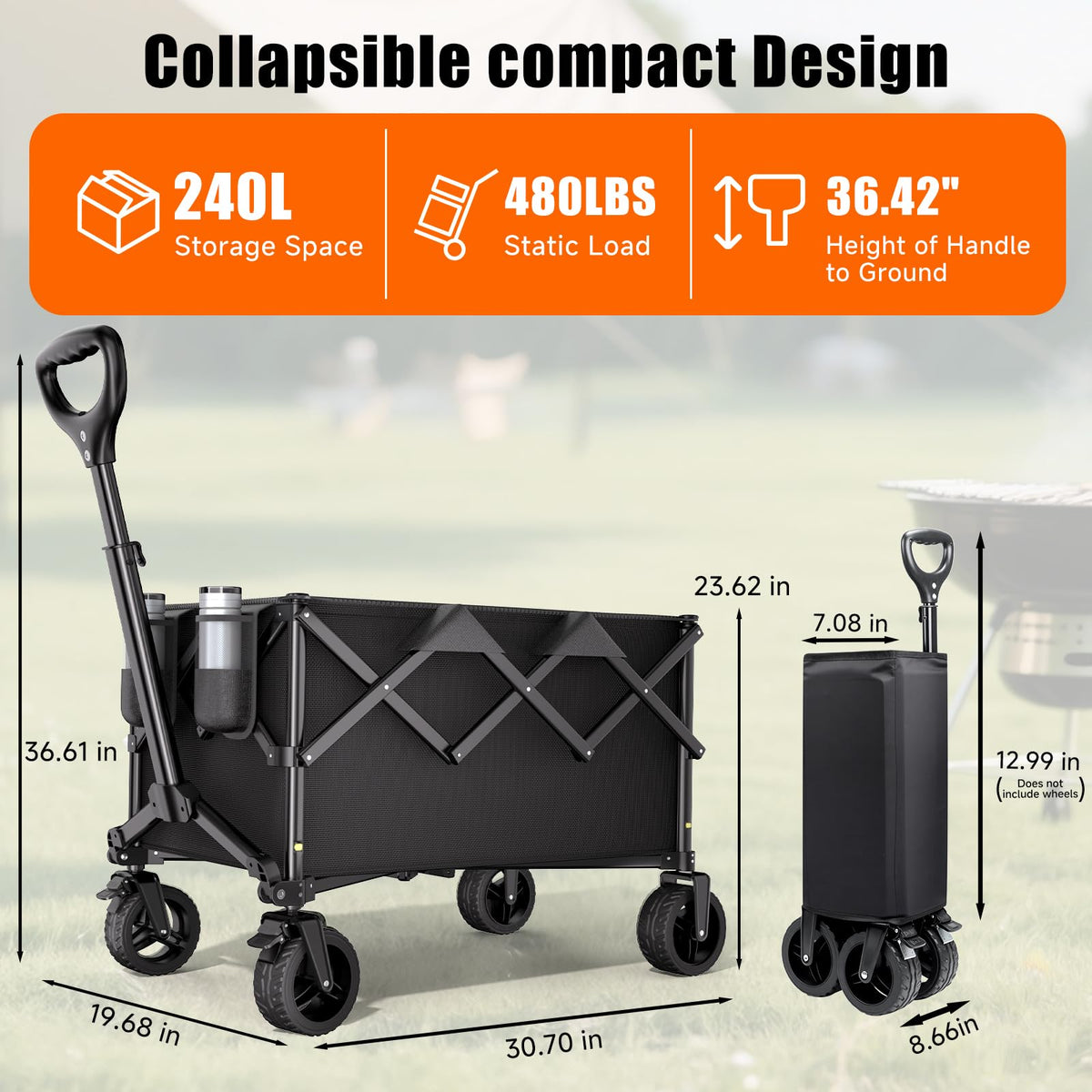 Collapsible Heavy Duty Wagon Cart with All-Terrain Wheels E565394