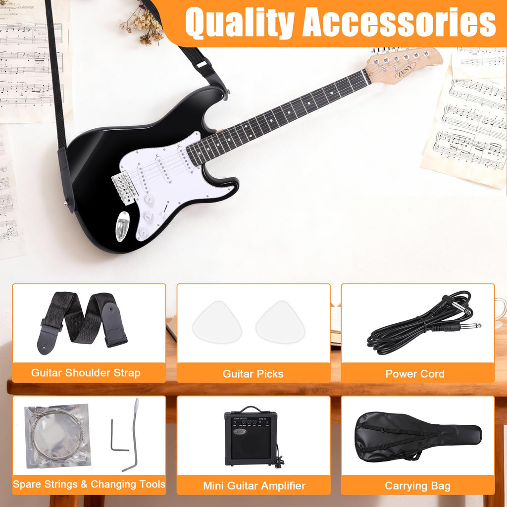 39 Inch Full Size Electric Guitar Kit with Strap, Amp, Case Bag and Strings B6836