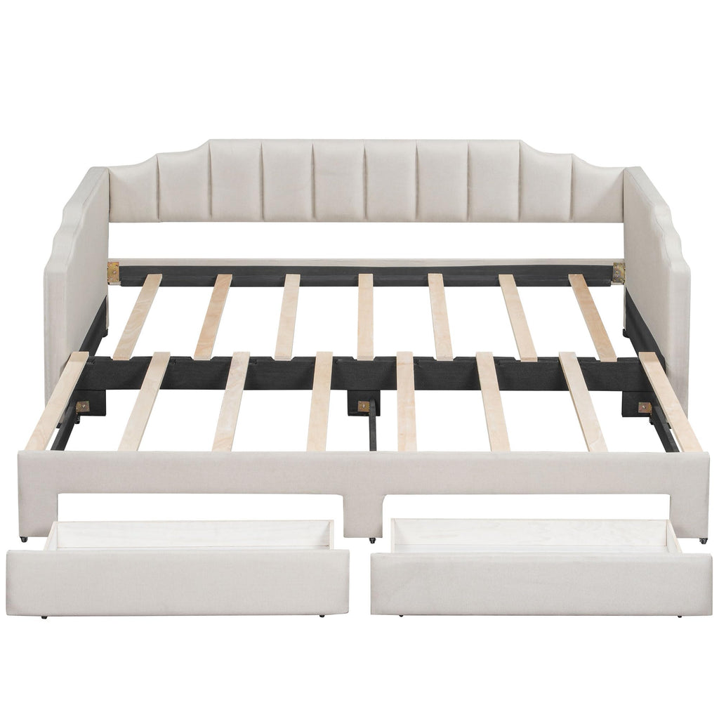 Twin XL to King Extendable Upholstered Daybed Frame with 2 Storage Drawers V167