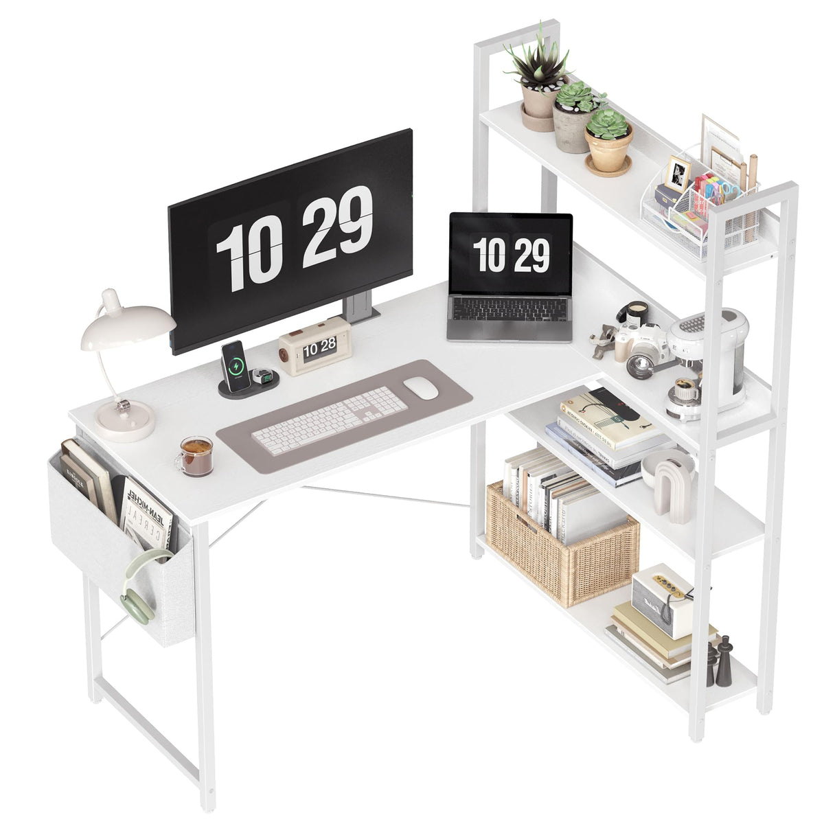 47 Inch White Computer Desk with Bookshelf K758864