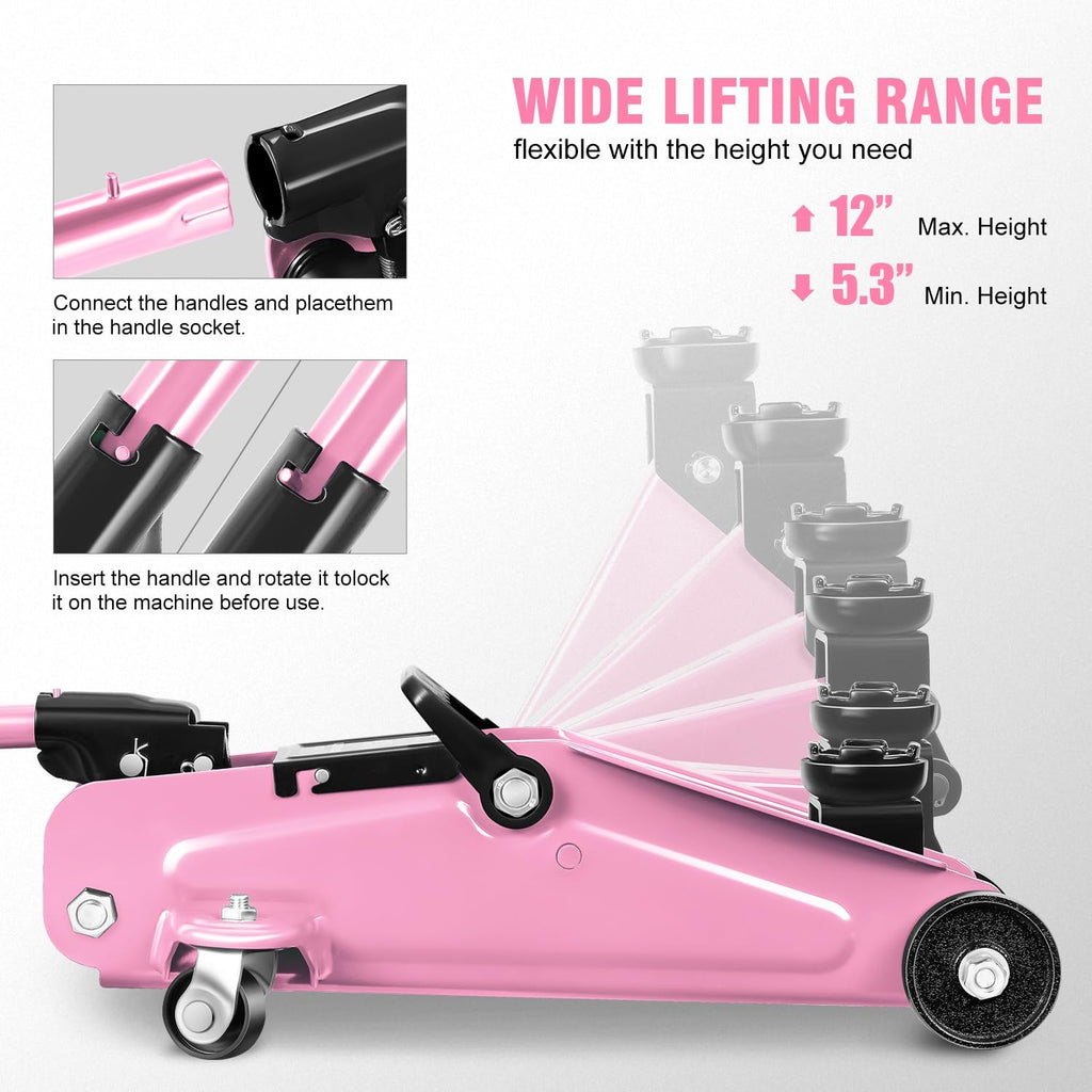 Low Profile Hydraulic Trolley Floor Jack 1.5 Ton Pink E228