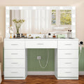 White Vanity Desk with Lighted Mirror and 9 Drawers X8015