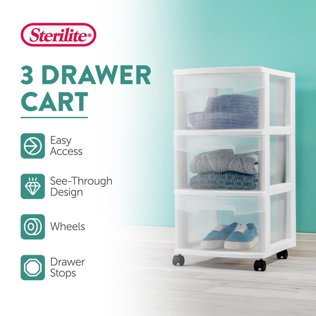 2 Pack White 3 Drawer Plastic Storage Cart J773