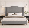 Queen Size Light Grey Upholstered Headboard Bed Frame S90842