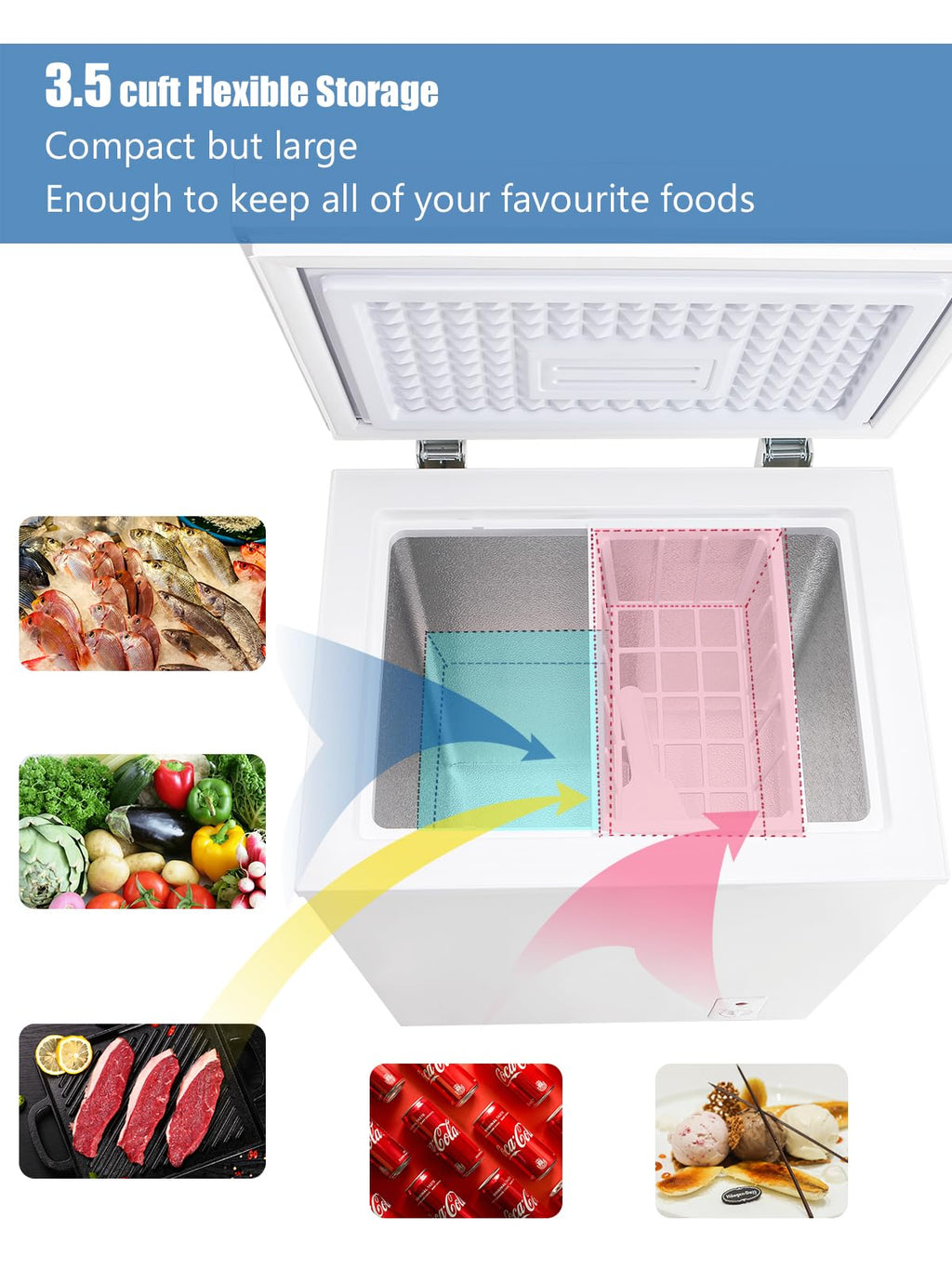 3.5 Cu.Ft Chest Freezer with Removable Basket, White F2984