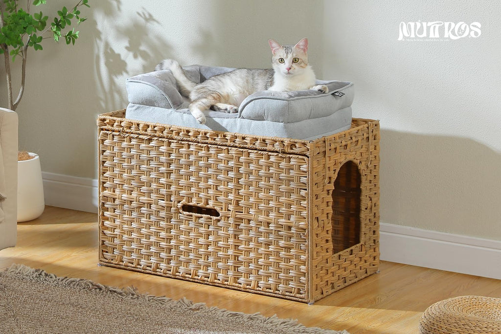 Beige Rattan Cat Litter Box Enclosure P57208