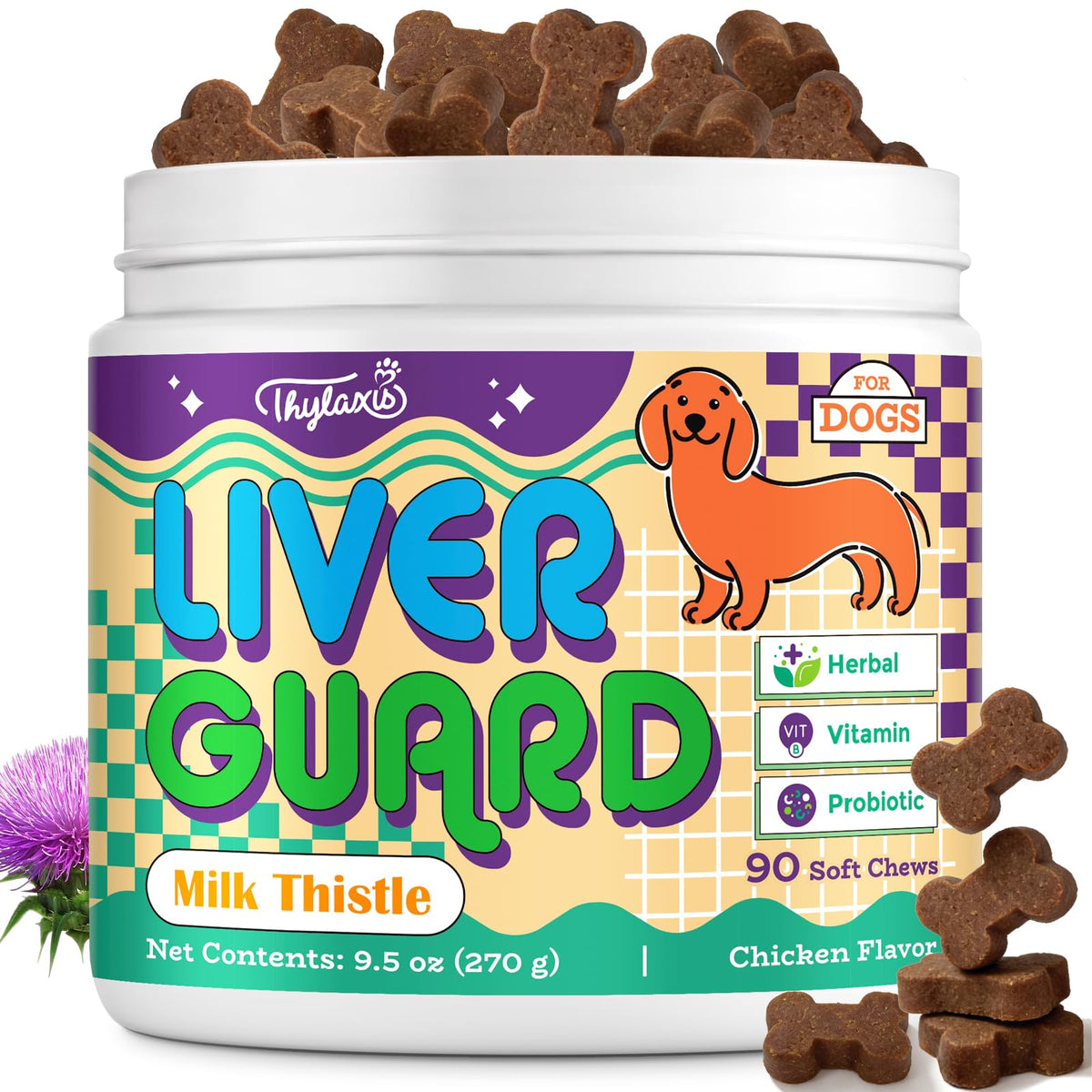 Dog Liver Supplement, Milk Thistle & Same, 5B CFU Probiotics, 90 Soft Chews Q492984