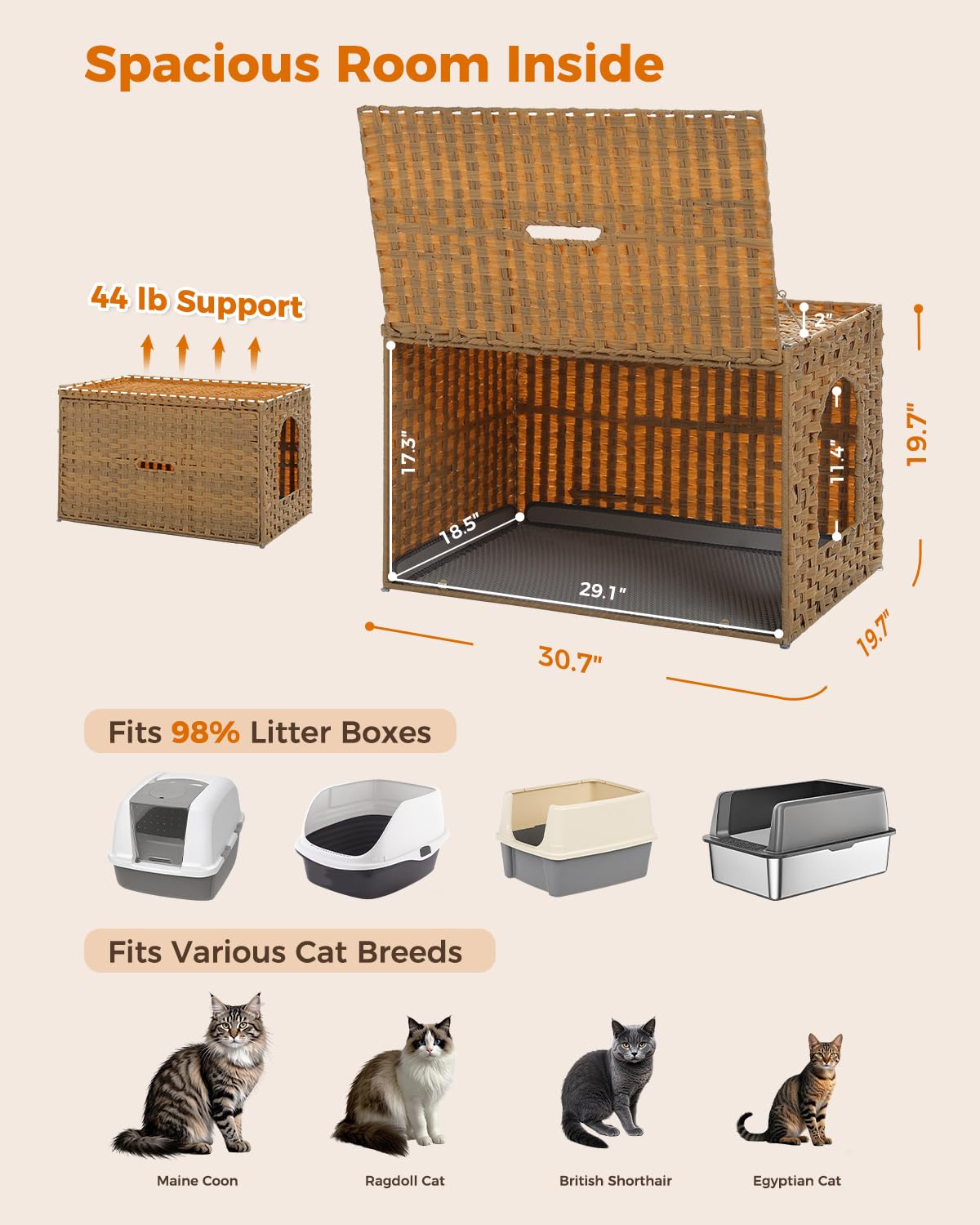Beige Rattan Cat Litter Box Enclosure P57208