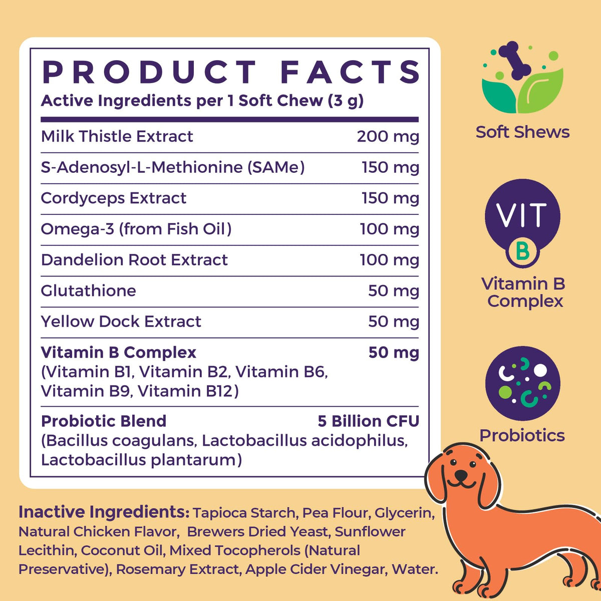 Dog Liver Supplement, Milk Thistle & Same, 5B CFU Probiotics, 90 Soft Chews Q492984