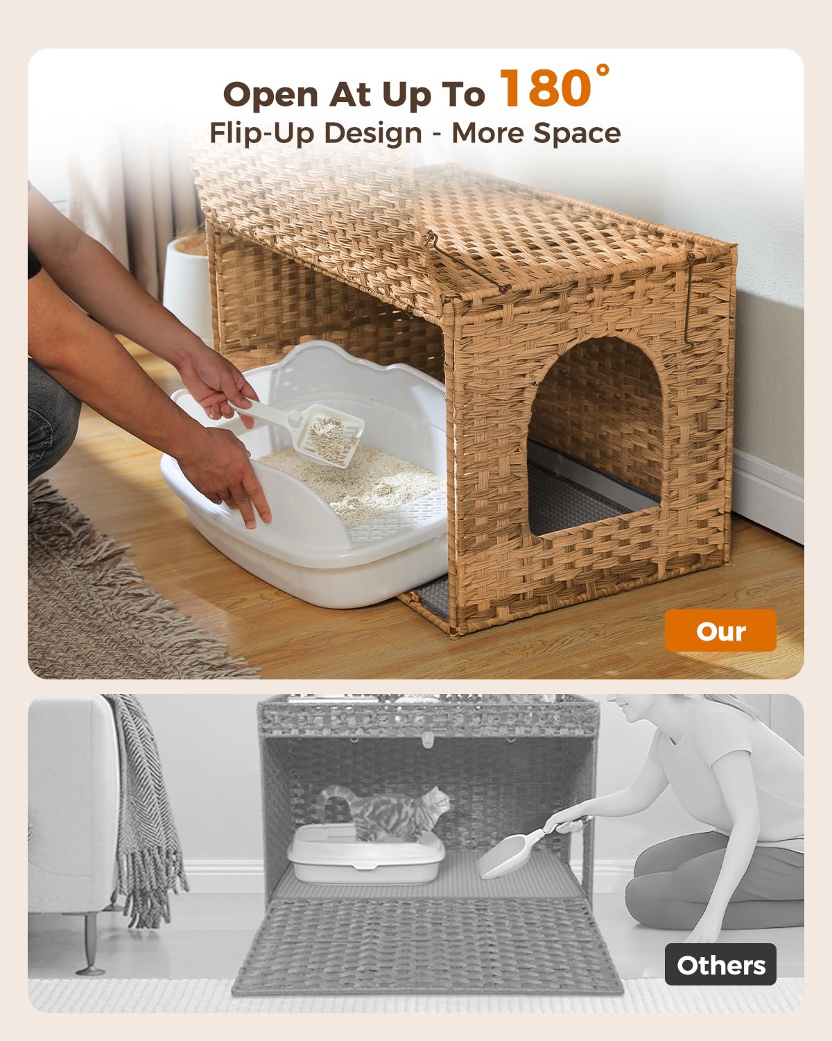 Beige Rattan Cat Litter Box Enclosure P57208