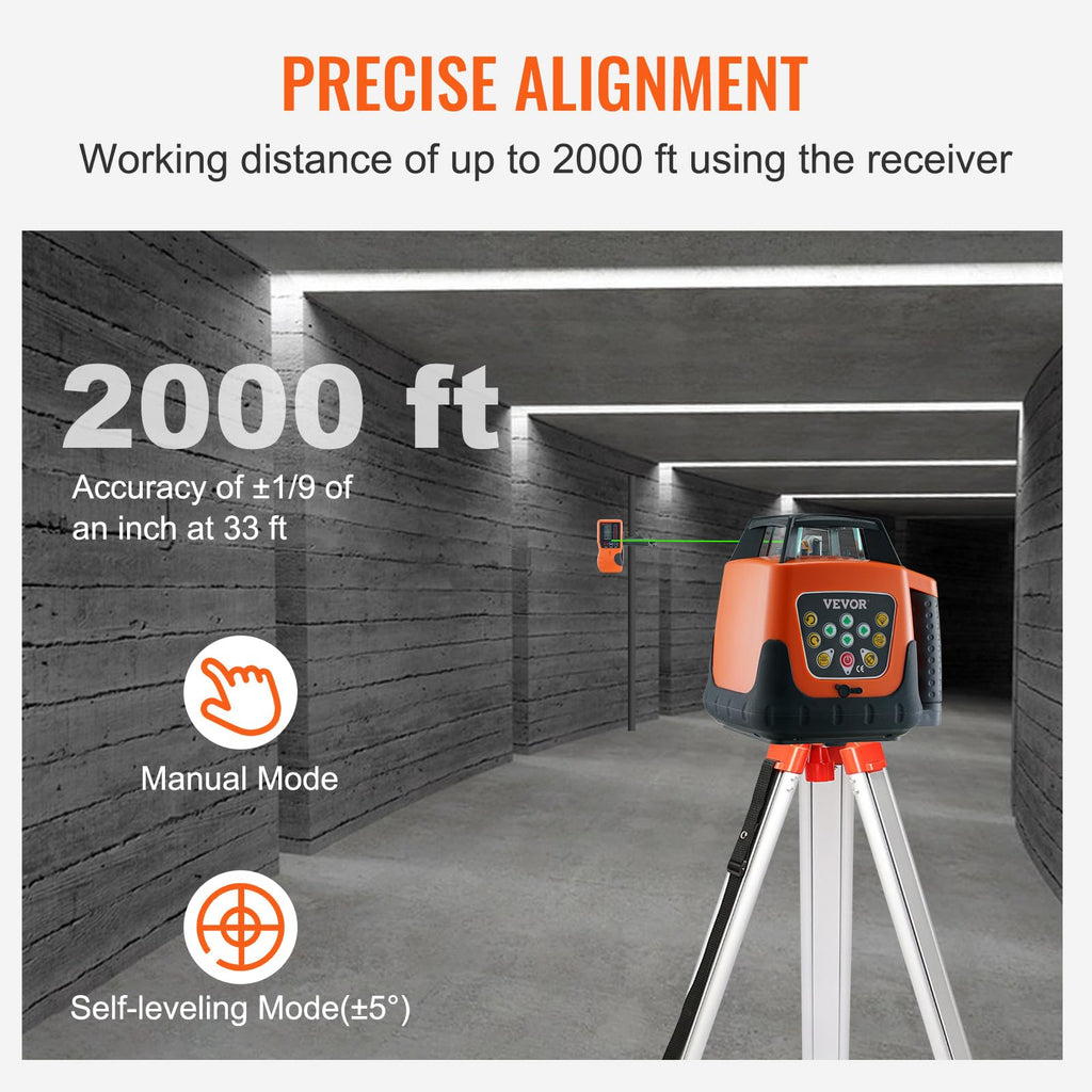Green 360 Degree Self Leveling Rotary Laser Level Kit with Tripod & Staff X30890