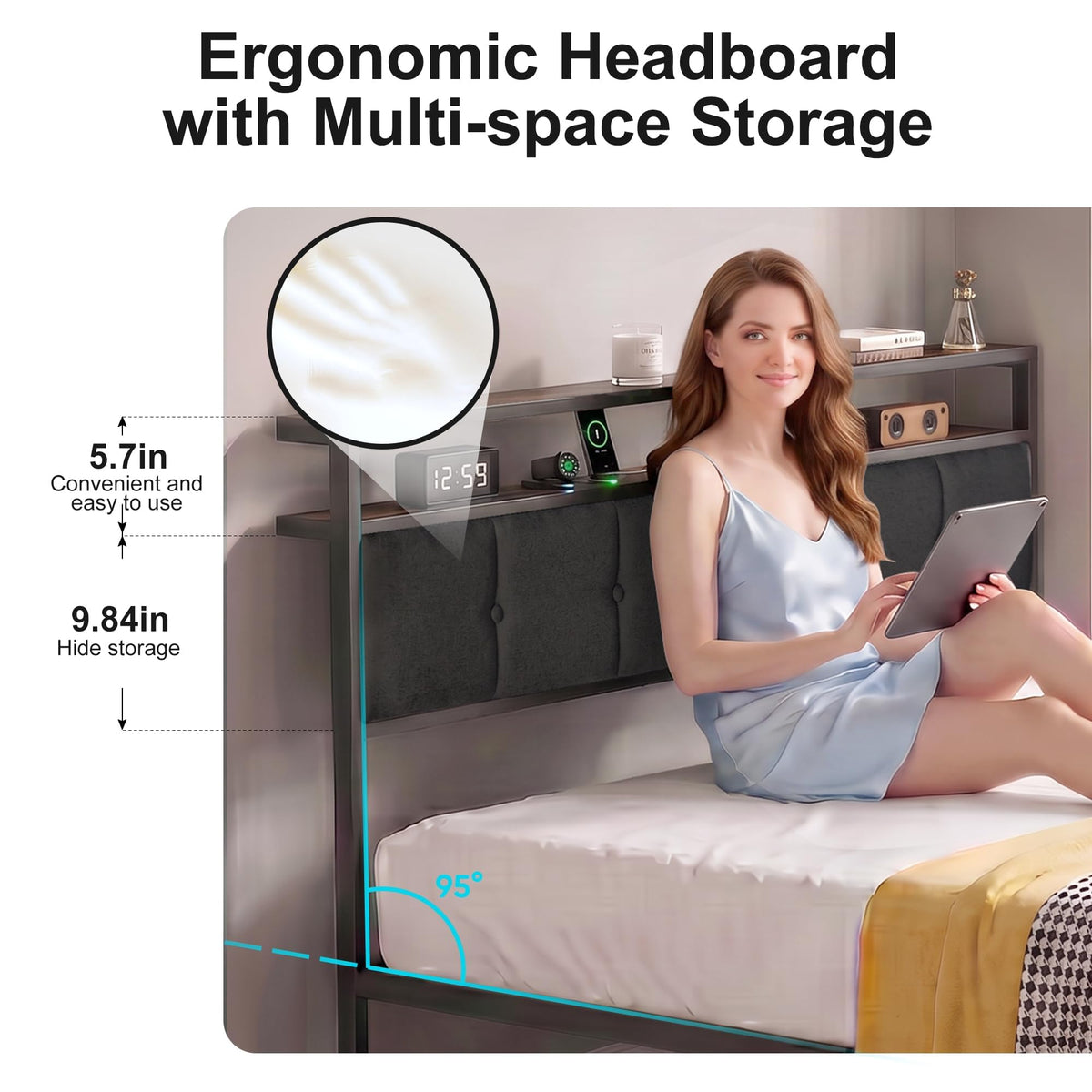 Full Bed Frame with Storage Drawers and LED Lights C199