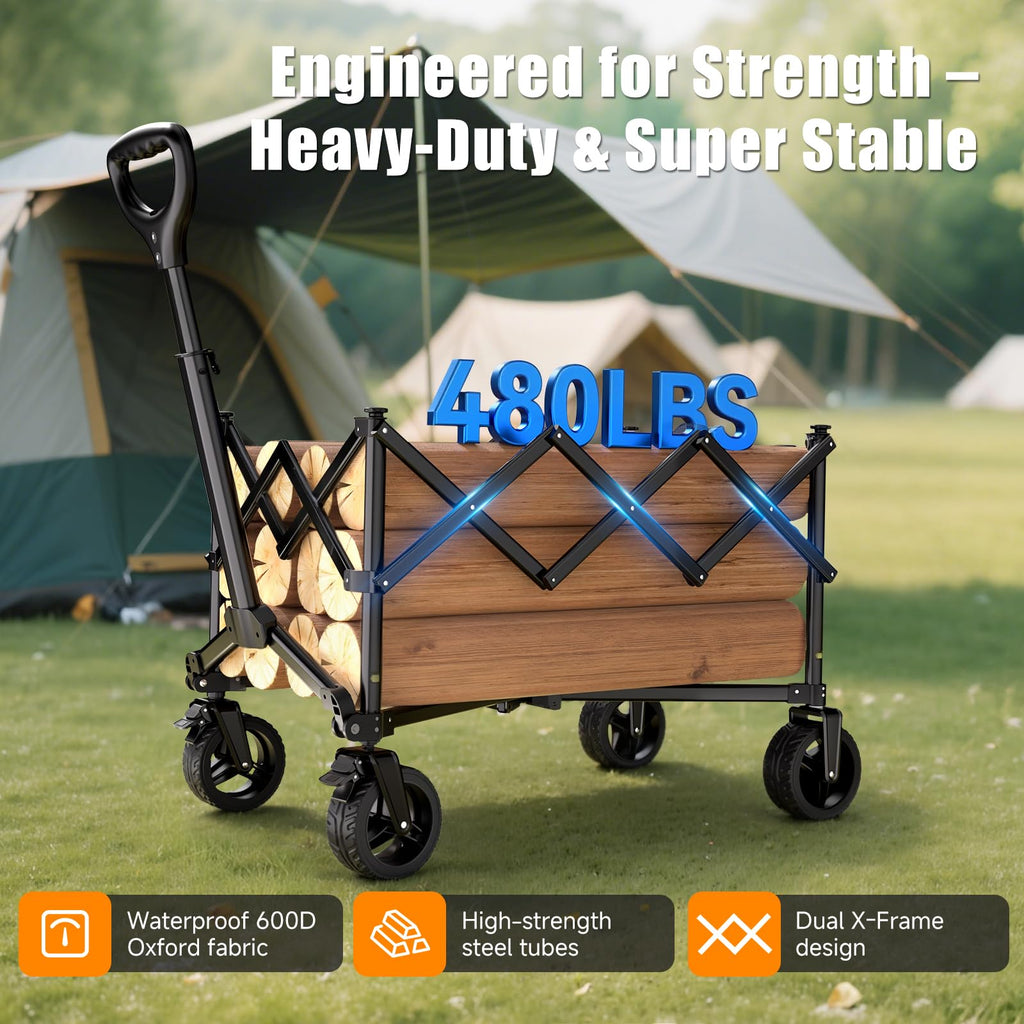 Collapsible Heavy Duty Wagon Cart with All-Terrain Wheels E565394