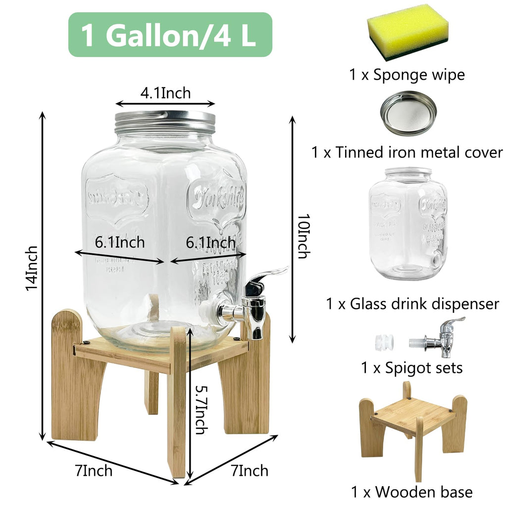 1 Gallon Beverage Dispenser with Wood Stand Y61613