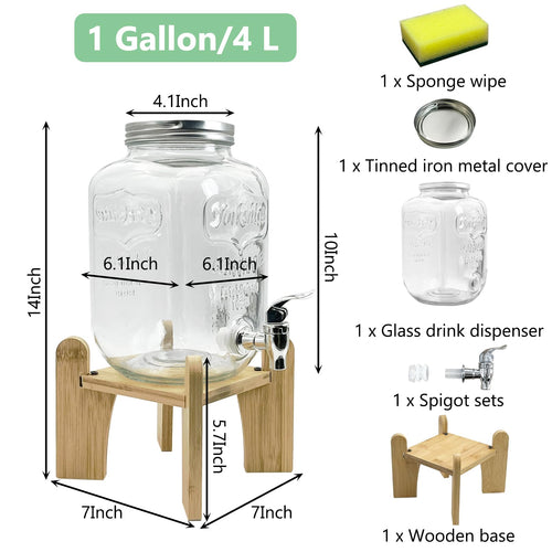 1 Gallon Beverage Dispenser with Wood Stand Y61613