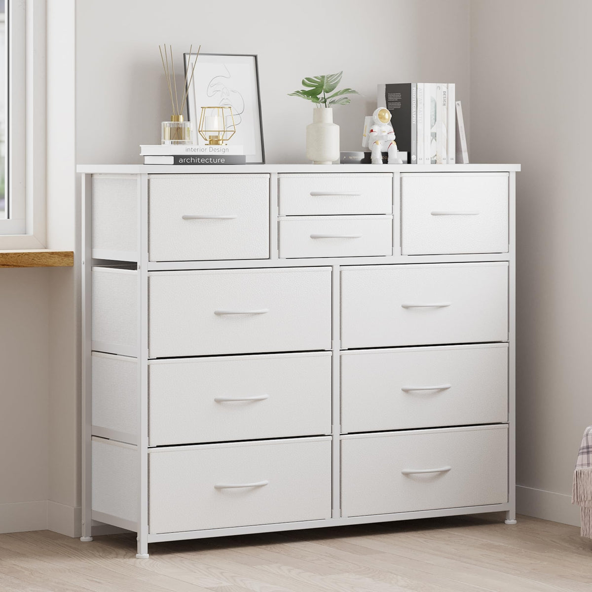White 10 Drawer Fabric Dresser H989863