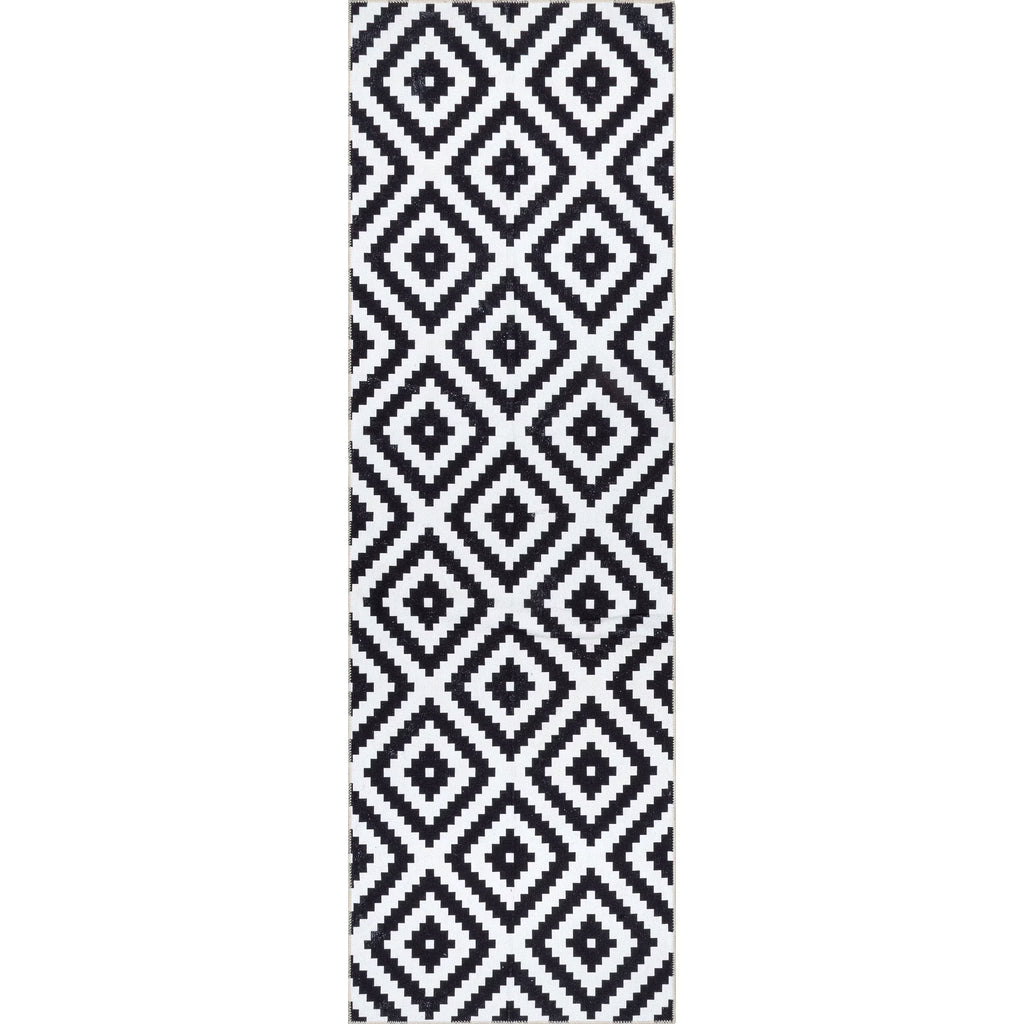 Black Machine Washable Runner Rug B9043
