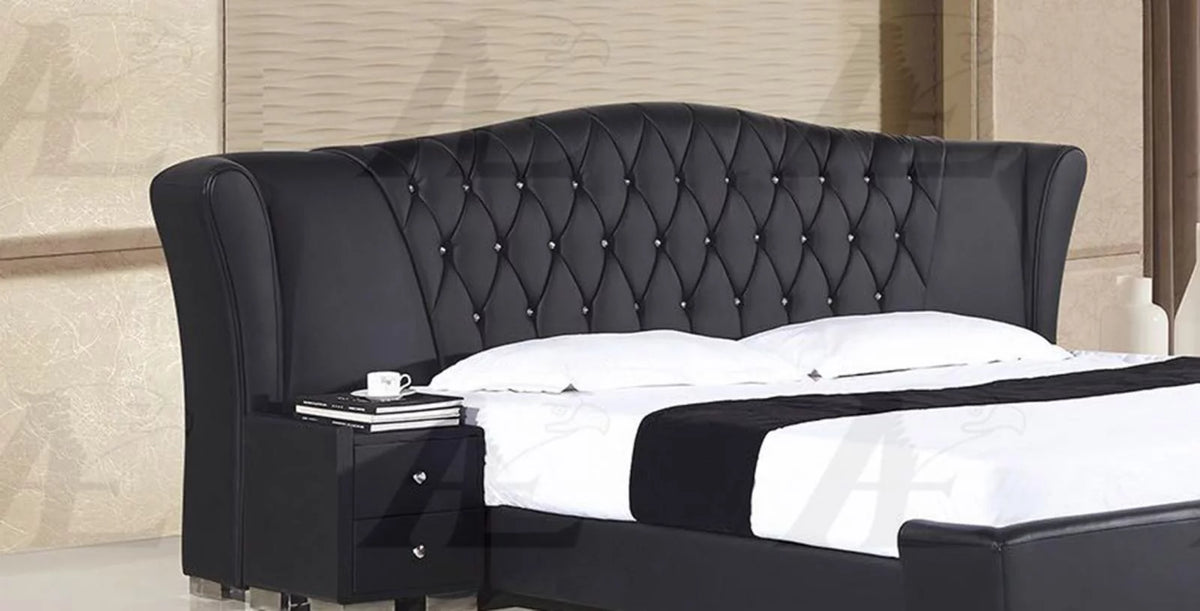 Black PU Cal King Size Bed and 2 Nightstands Set 3Pcs U456968