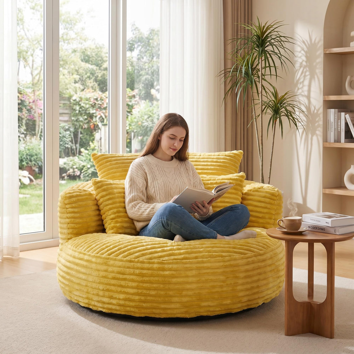 Oversized Corduroy Bean Bag Chair with 3 Pillows F92504