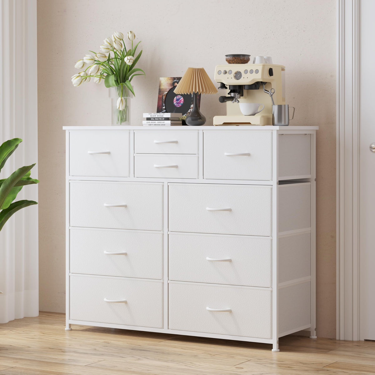 White 10 Drawer Fabric Dresser H989863