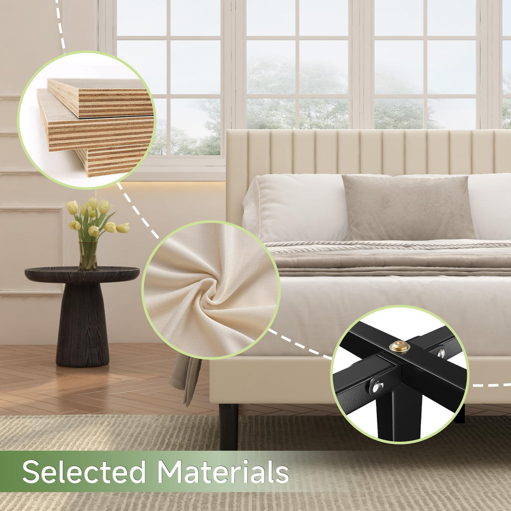 Beige Queen Velvet Bed Frame Y5032