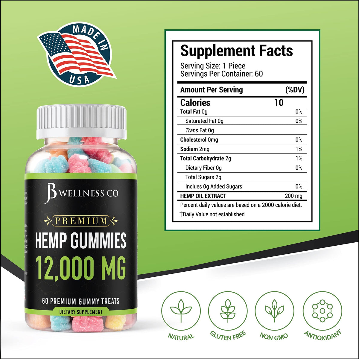 Hemp Gummies 12,000 Vitamins & Omega 3,6,9 120 Count F636581