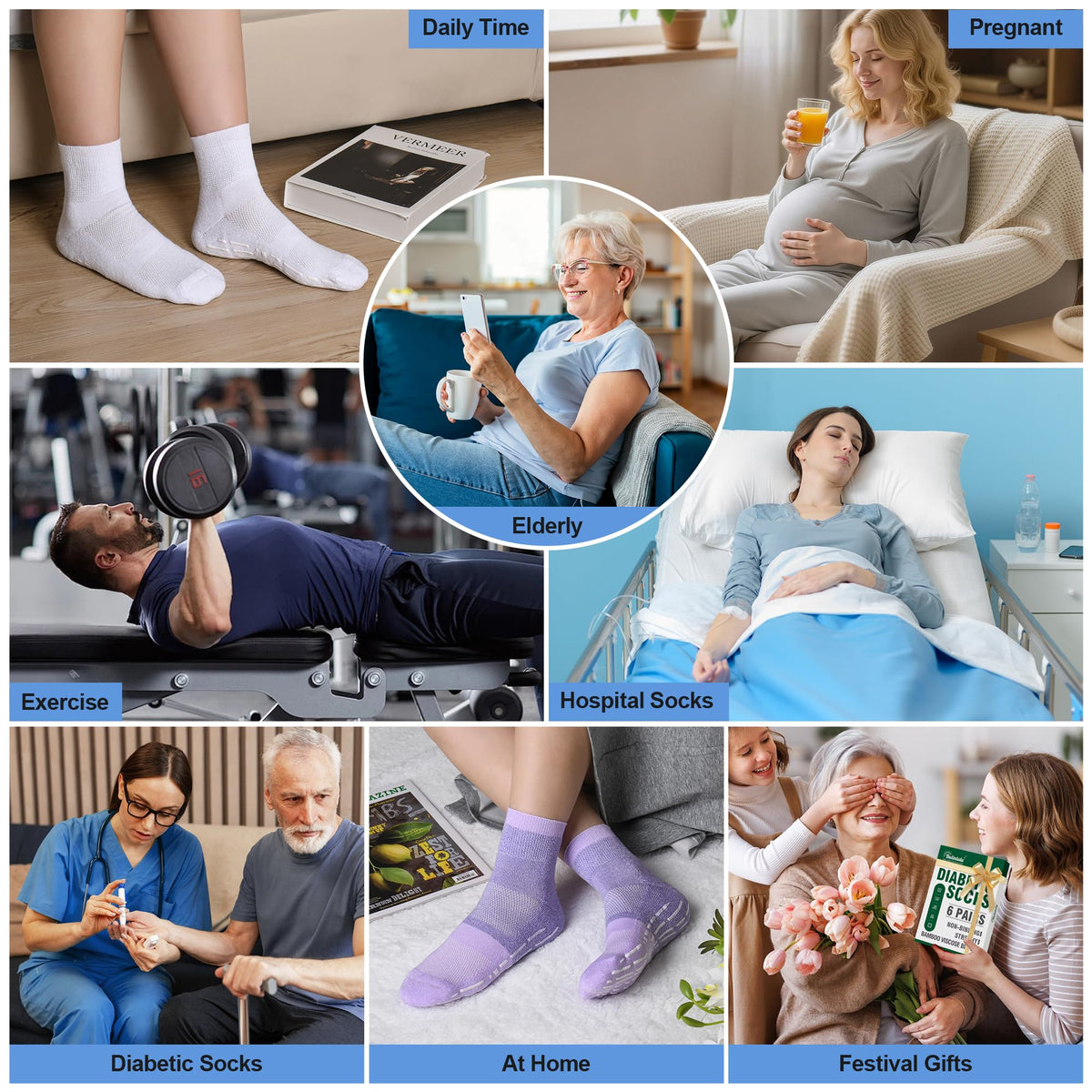 Non Slip Diabetic Ankle Socks 6 Pairs X5830