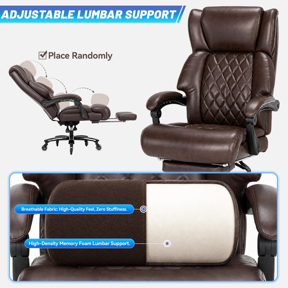 Brown Heavy Duty Reclining Executive Office Chair with Footrest Y517
