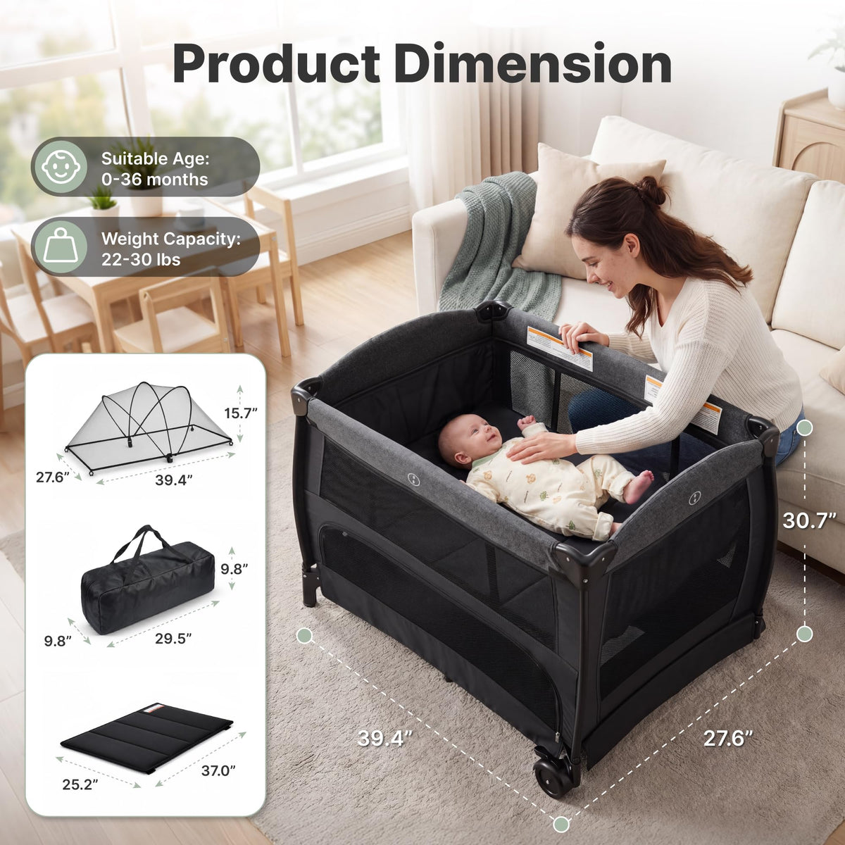4-in-1 Pack and Play with Bassinet, Diaper Changer, Playpen X112148