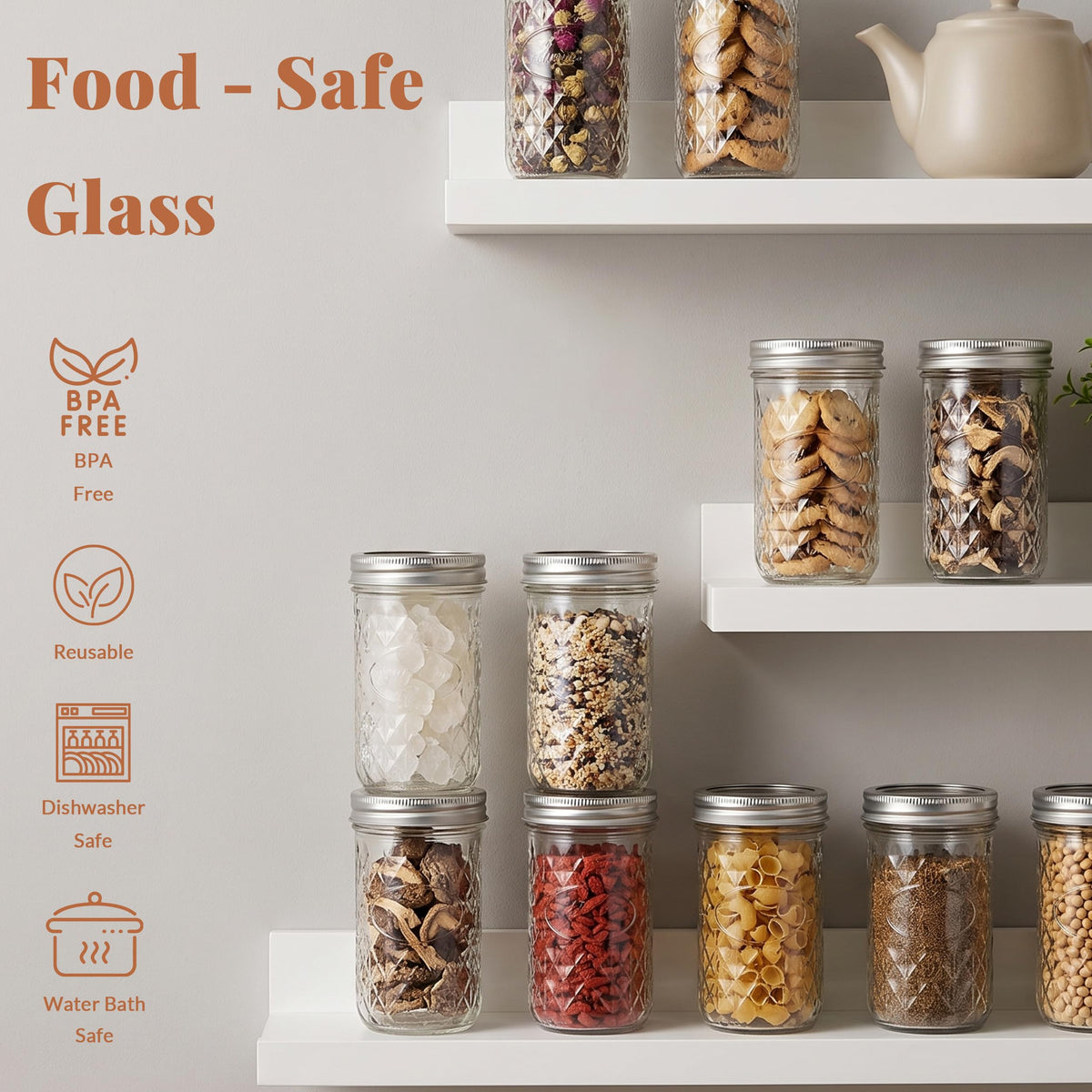 12 Pack 12oz Regular Mouth Glass Jars With Lids O18179
