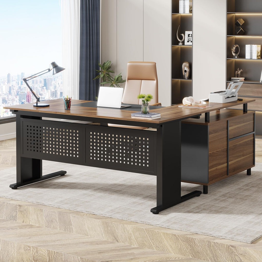 63 Inch L Shaped Computer Desk with File Cabinet and Storage Shelves X399720