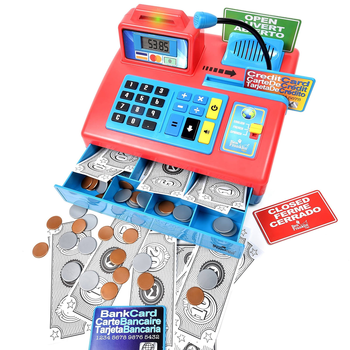 Talking Cash Register Kit with Play Money and Store Set in Red Toy L308