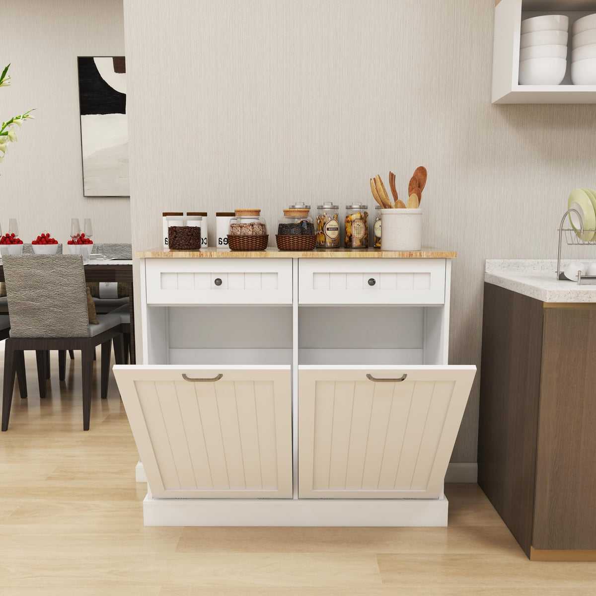 White 10-Gallon Trash Cabinet with 2 Drawers L185863