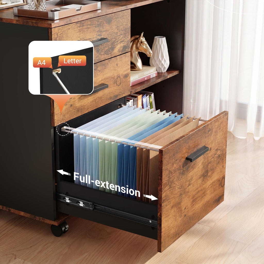 3 Drawer Wood File Cabinet with Storage Shelf F4484