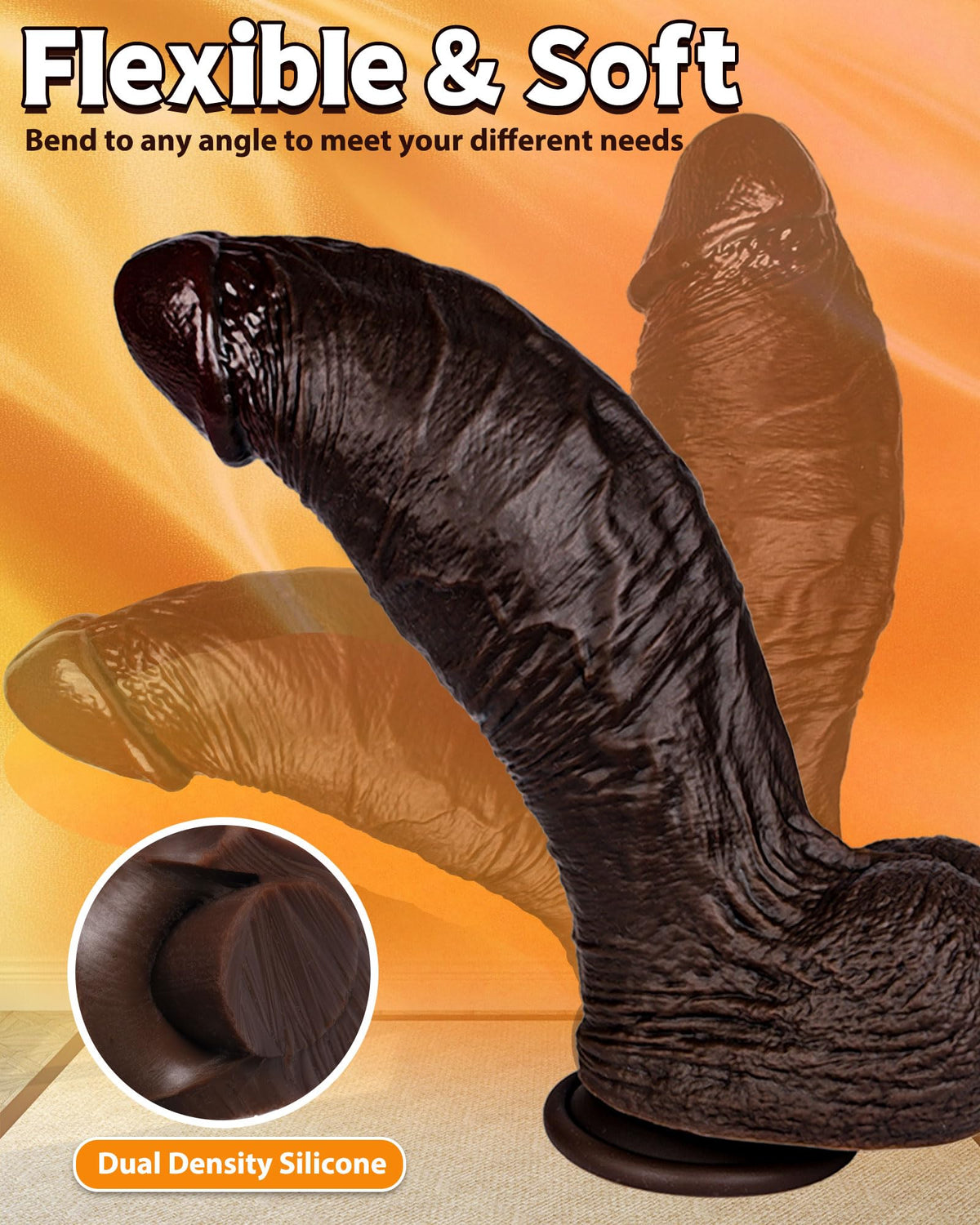 10.5'' Thick Black Realistic Curved Dildo D601494