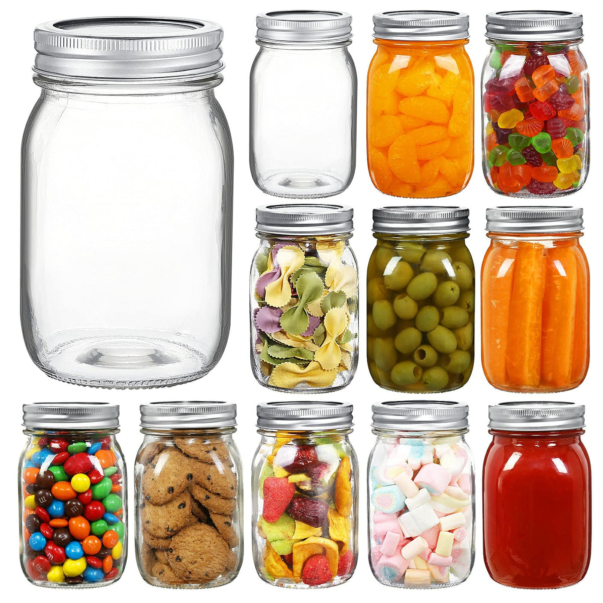 16 oz Clear Glass Mason Jars with Lids and Bands, 12 Pack H14174