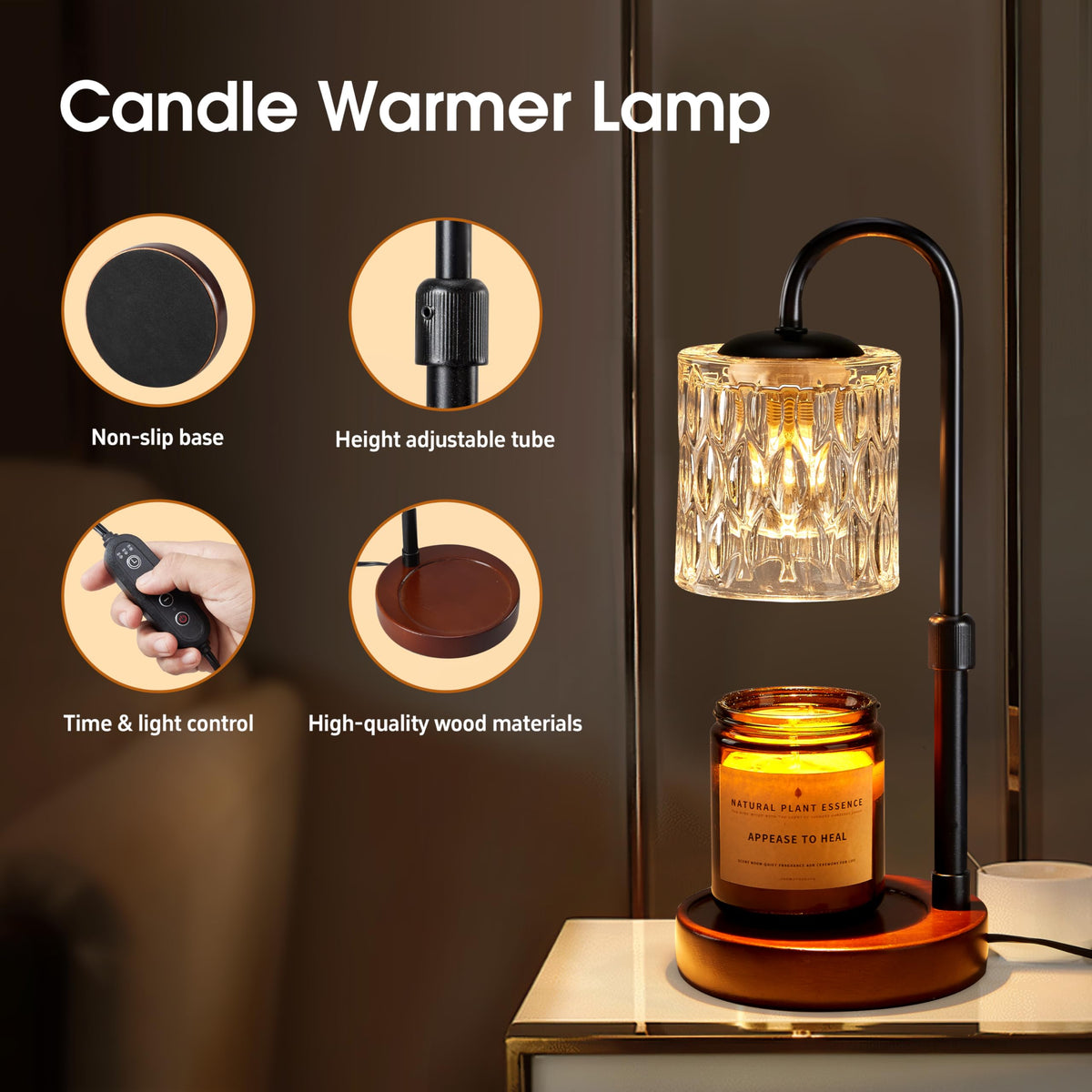Dimmable Height Adjustable Candle Warmer Lamp with Timer B33472