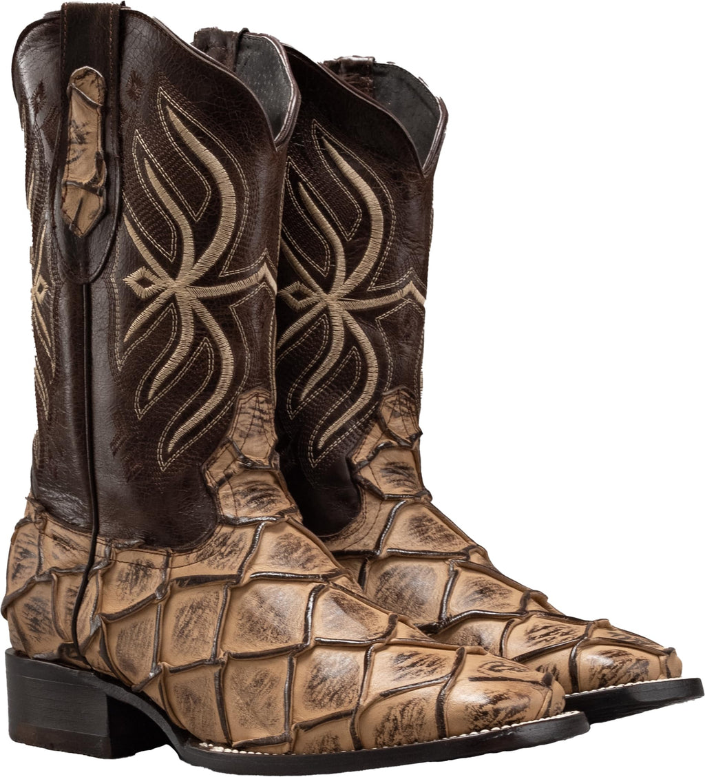 Leather Print Embroidered Square Toe Cowboy Boots C63572