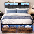 Full Bed Frame with Storage Drawers and LED Lights C199