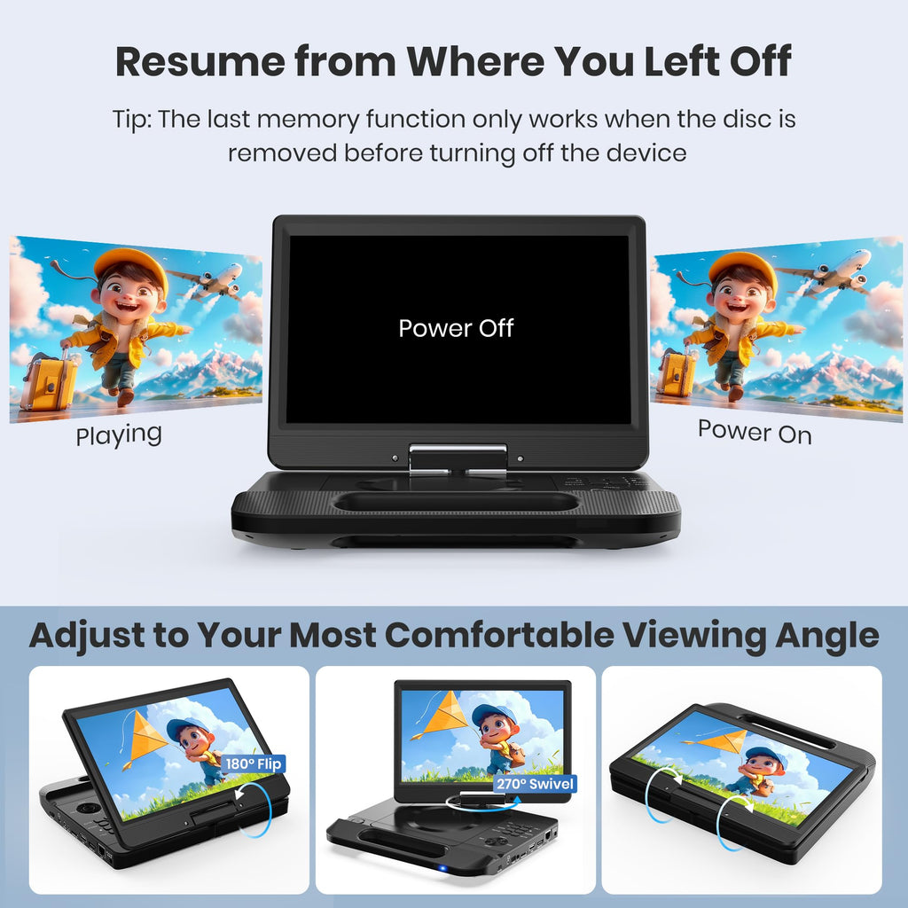 12.5" Portable Blu-ray Player with 10.5" 1080P Swivel Screen J728113