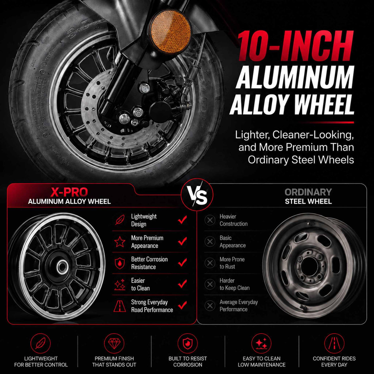 50cc Gas Moped Motorcycle with 10" Aluminum Wheels P618170